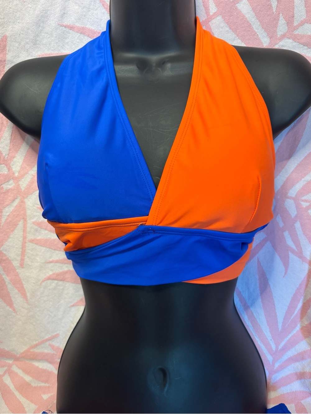 Women's Colorblock Wrap Halter Swim Top - Blue & Orange